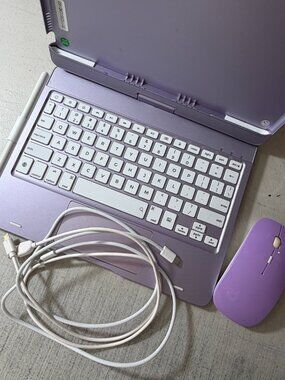 iPad Keyboard Case Bundle – Bluetooth Keyboard + Trackpad + Mouse + Stylus (Purp